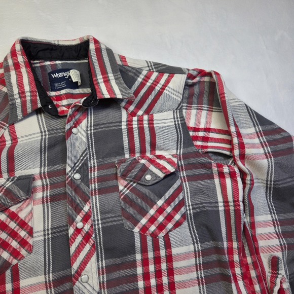 VTG Wrangler Shirt Mens 17x35 Western Pearl Snap X Long Tails Plaid Thick - Picture 5 of 12
